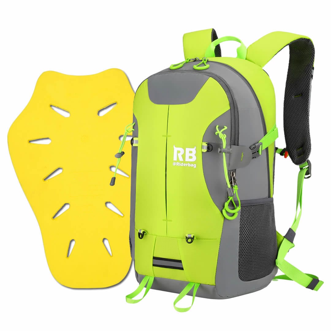 Riderbag Motorcycle Backpack Combo Hi Vis Green 35L ce level 2 back protector